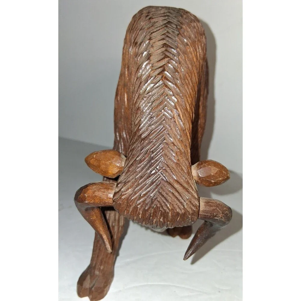 Hand Carved Wood Buffalo Bison Bull 10 x 7